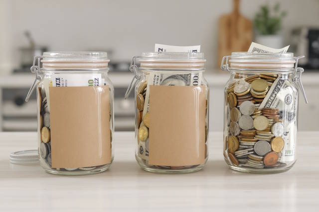 שלושה jar עם כסף ומטבעות
